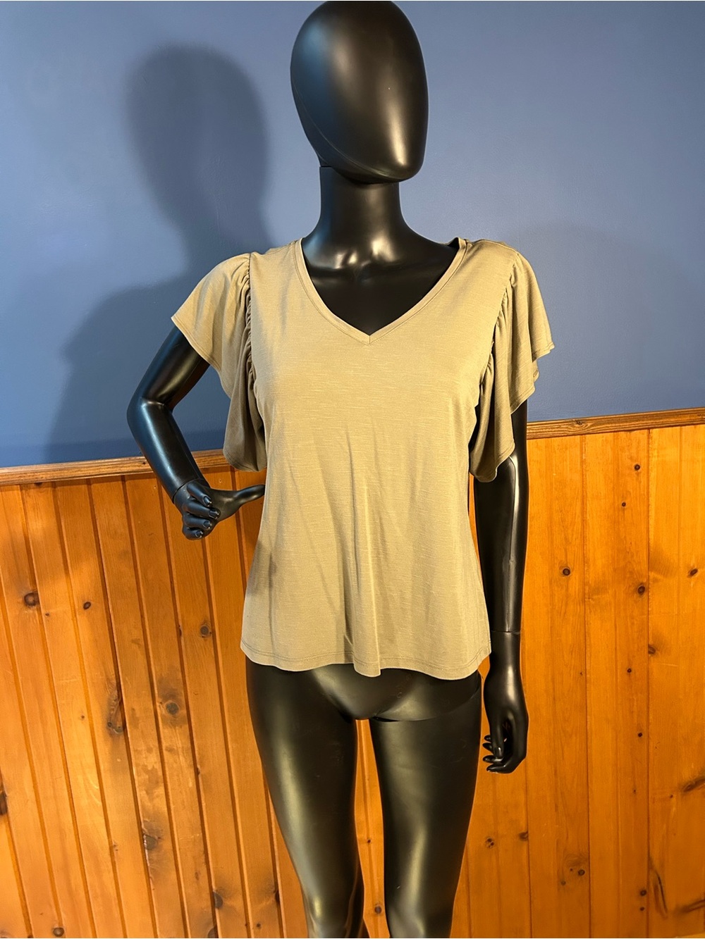 Women’s V-Neck Flutter Sleeve Top - Taupe